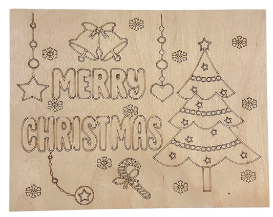 Ready to Paint Plywood Coloring Boards - Merry Christmas w/Tree - S523