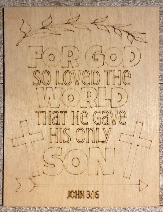 Ready to Paint Plywood Coloring Boards - John 3:16 - S524