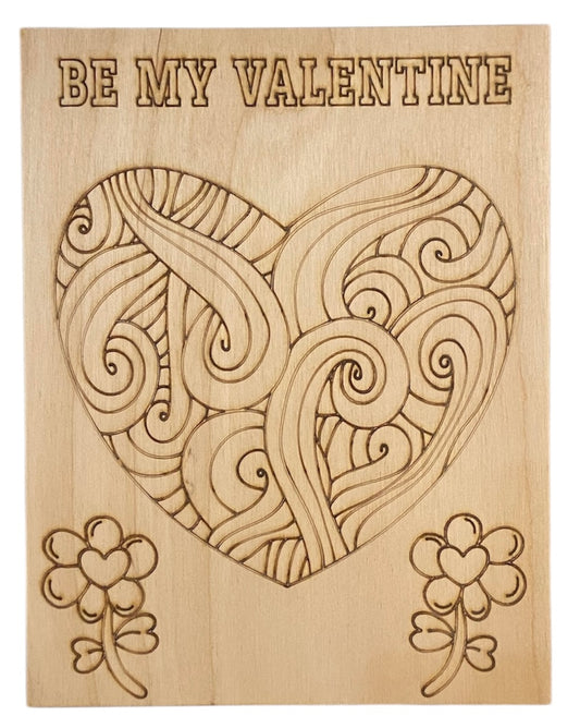 Wood Coloring Board - 1/8" Plywood - 7x9 Be My Valentine
