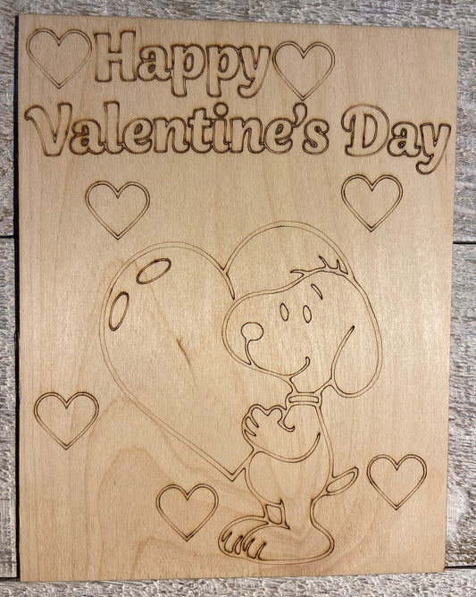Wood Coloring Board - 1/8" Plywood - 7x9 Snoopy Happy Valentines Day
