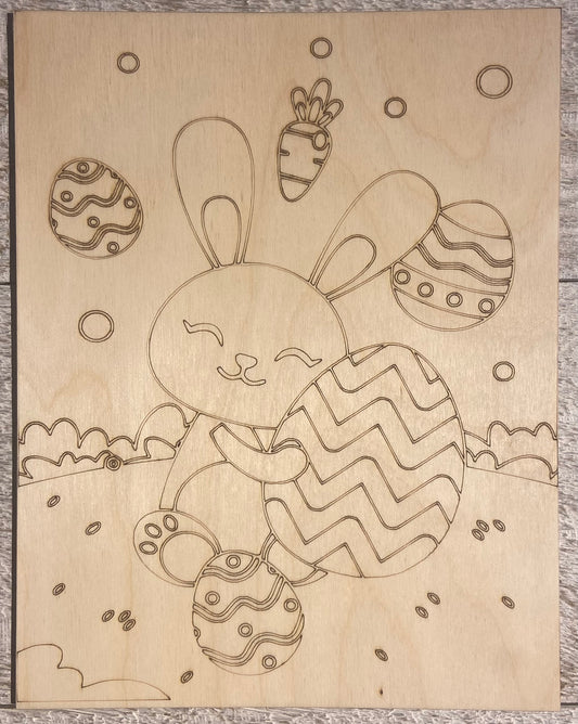 Wood Coloring Board - 1/8" Plywood - 7x9 Easter Bunny w/Egg