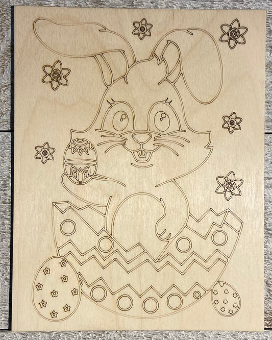 Wood Coloring Board - 1/8" Plywood - 7x9 Easter Bunny in Egg