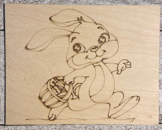 Wood Coloring Board - 1/8" Plywood - 7x9 Bunny Running With Basket