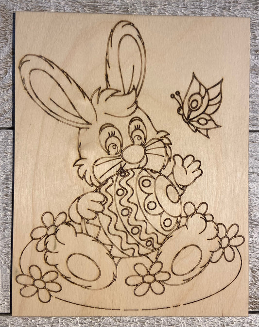 Wood Coloring Board - 1/8" Plywood - 7x9 Bunny with Butterfly