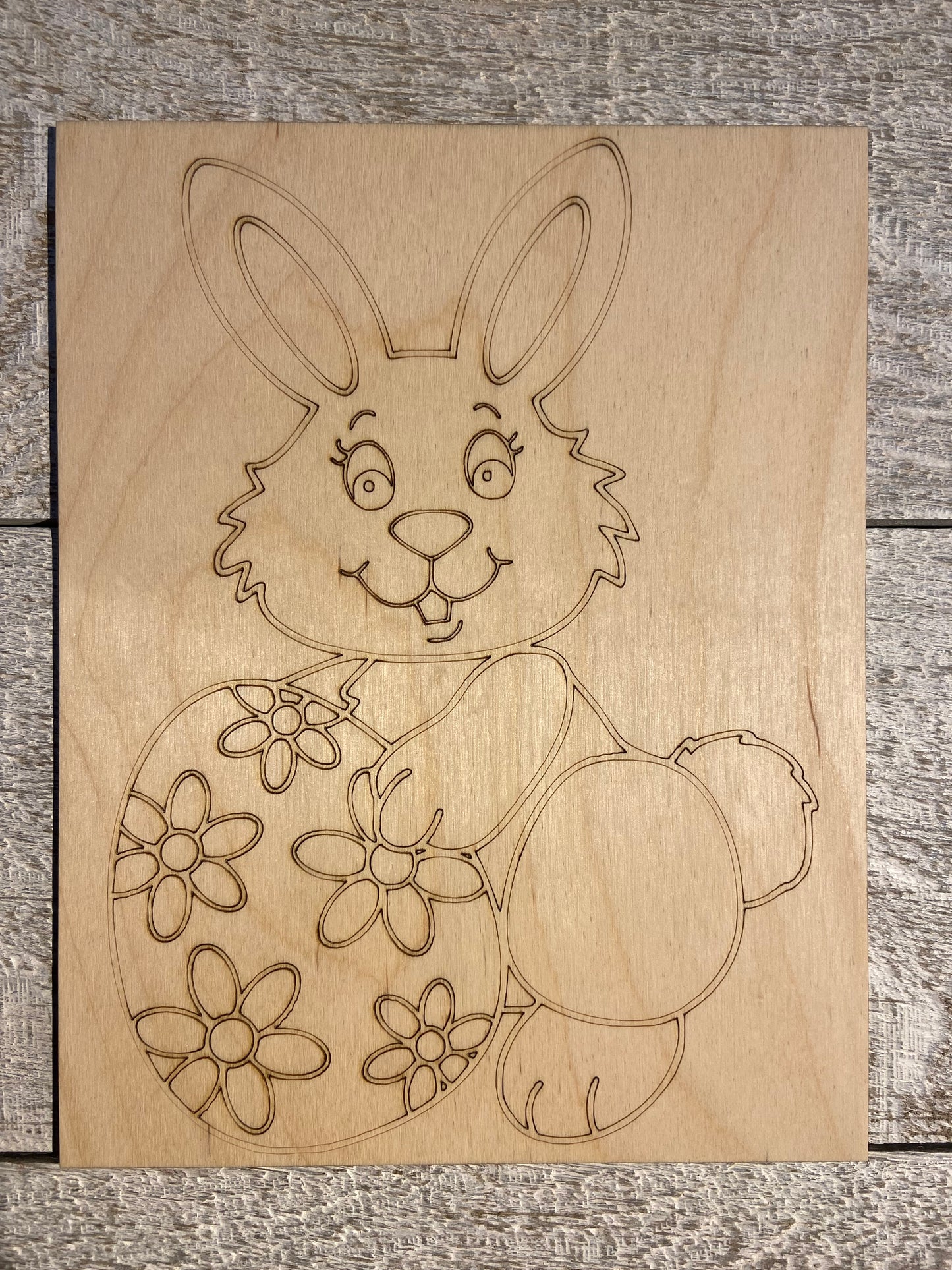 Wood Coloring Board - 1/8" Plywood - 7x9 Bunny with Eggs