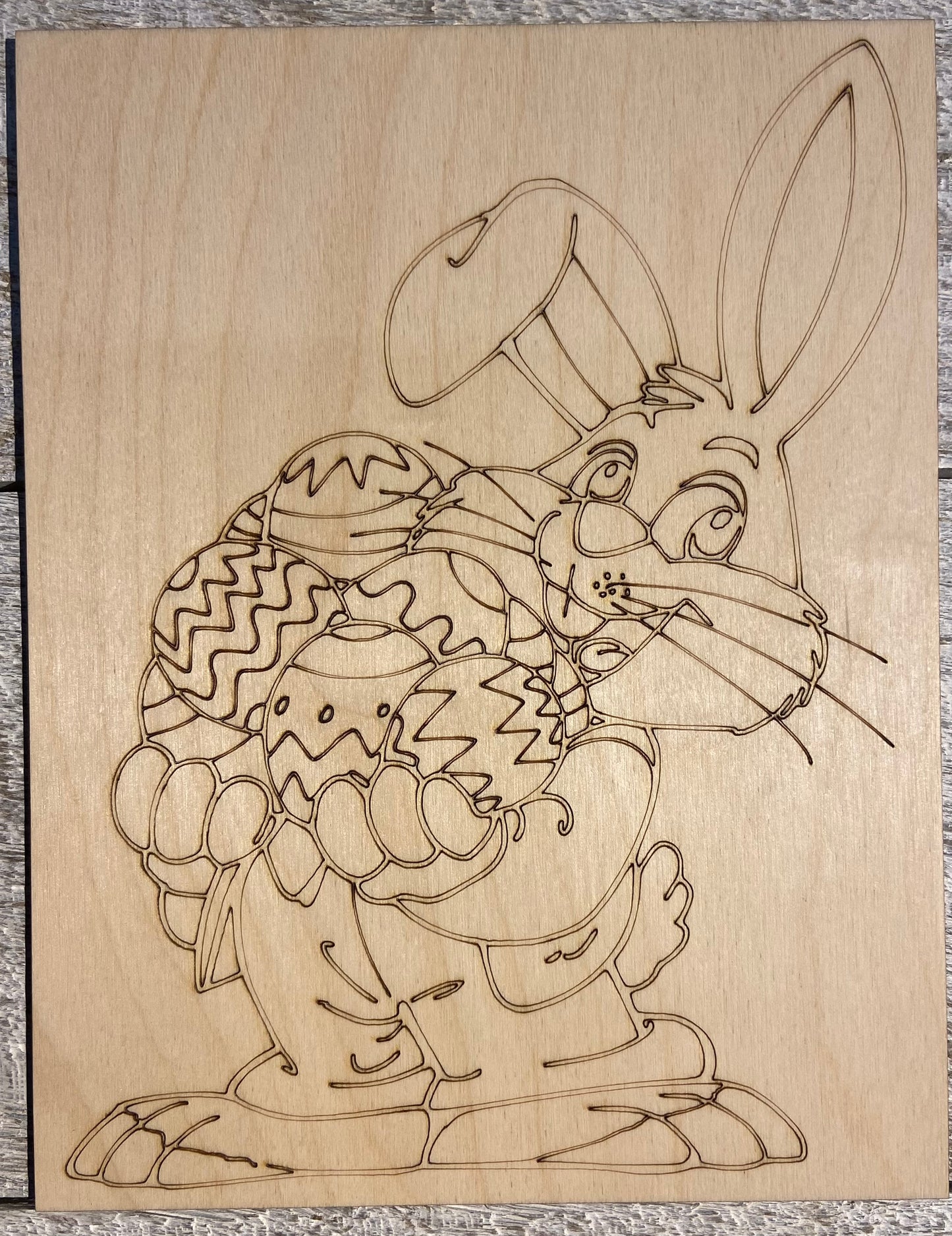 Wood Coloring Board - 1/8" Plywood - 7x9 Easter Bunny with Eggs