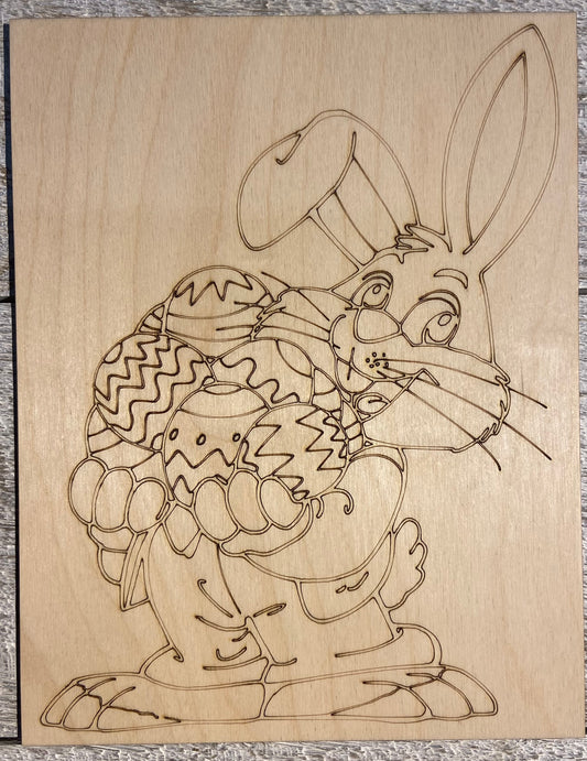 Wood Coloring Board - 1/8" Plywood - 7x9 Easter Bunny with Eggs