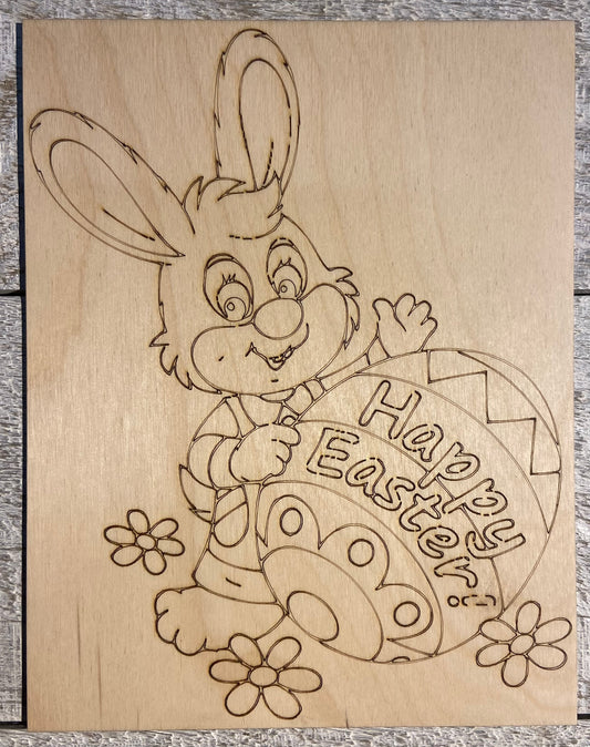 Wood Coloring Board - 1/8" Plywood - 7x9 Happy Easter Bunny