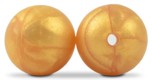 15mm Round Silicone Beads 5/pack - Metal Gold - SB013