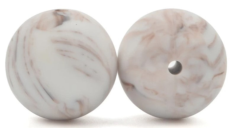 15mm Round Silicone Beads 5/pack - Brown Marble - SB036