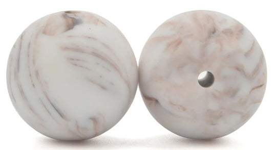 15mm Round Silicone Beads 5/pack - Brown Marble - SB036