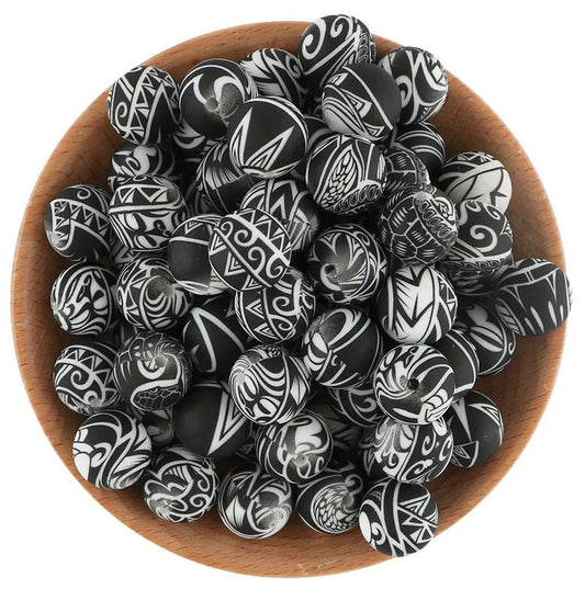 15mm Printed Silicone Beads 5/pack - SB039