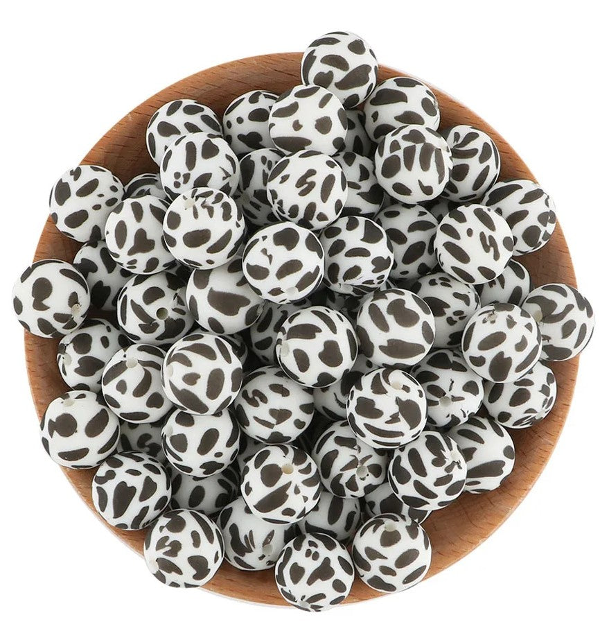 15mm Printed Silicone Beads 5/pack - SB046