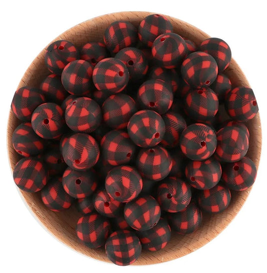 15mm Printed Silicone Beads 5/pack - SB047