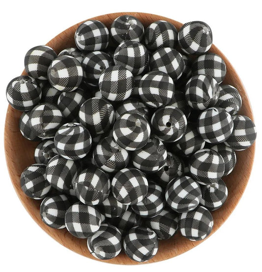 15mm Printed Silicone Beads 5/pack - SB048