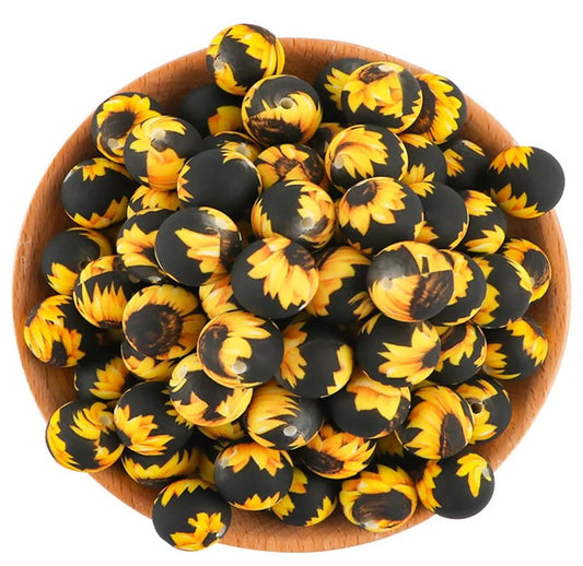 15mm Printed Silicone Beads 5/pack - SB052