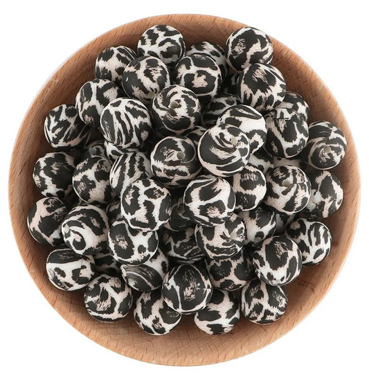 15mm Printed Silicone Beads 5/pack - SB058