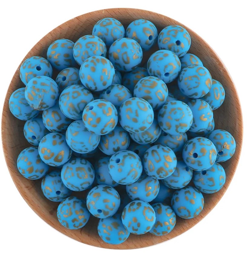 15mm Printed Silicone Beads 5/pack - SB059