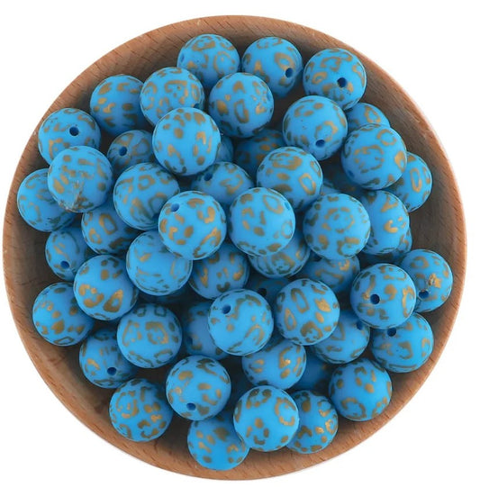 15mm Printed Silicone Beads 5/pack - SB059