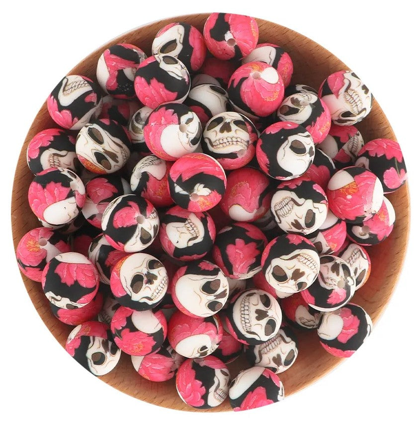 15mm Printed Silicone Beads 5/pack - SB066