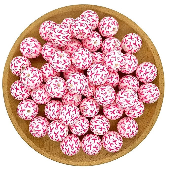 15mm Printed Silicone Beads 5/pack - SB072