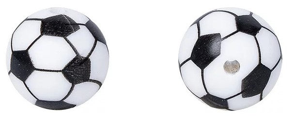 15mm Printed Silicone Beads 5/pack - Soccer - SB105