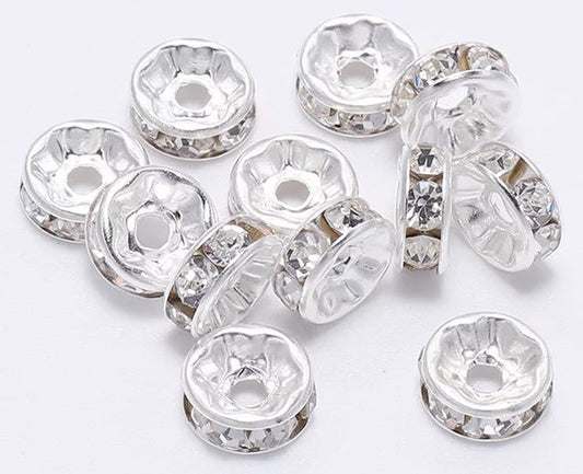 10mm Rhinestone Spacer Beads 10/pack - Silver - SPB006