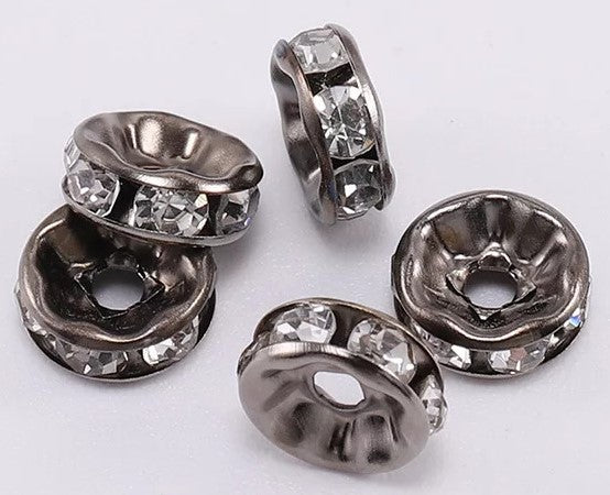 10mm Rhinestone Spacer Beads 10/pack - Gun Black - SPB008