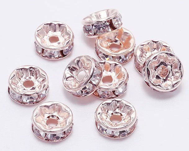 10mm Rhinestone Spacer Beads 10/pack - Rose Gold - SPB009