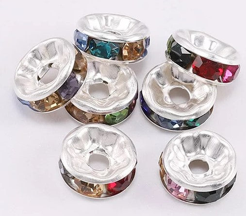 10mm Rhinestone Spacer Beads 10/pack - Silver Colorful - SPB010