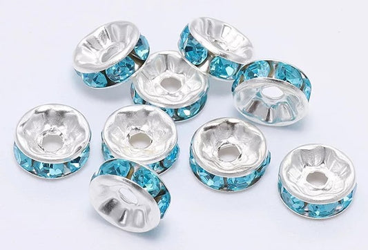 10mm Rhinestone Spacer Beads 10/pack - Sky Blue - SPB012