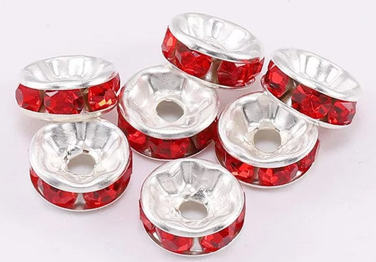 10mm Rhinestone Spacer Beads 10/pack - Red - SPB013