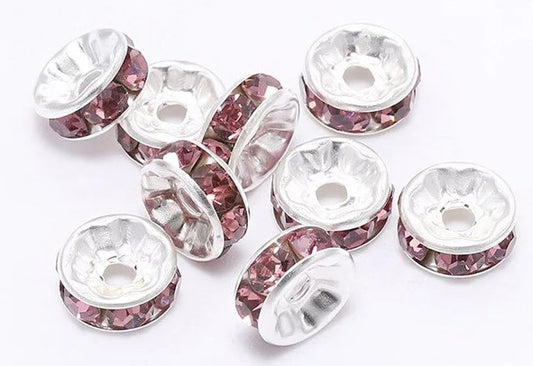 10mm Rhinestone Spacer Beads 10/pack - Purple - SPB014