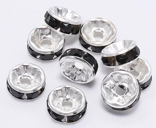 10mm Rhinestone Spacer Beads 10/pack - Black - SPB015