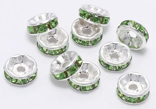 10mm Rhinestone Spacer Beads 10/pack - Green - SPB016