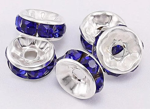 10mm Rhinestone Spacer Beads 10/pack - Sapphire Blue - SPB017