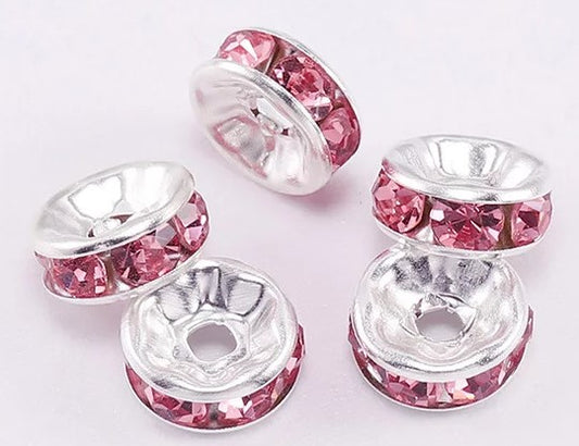 10mm Rhinestone Spacer Beads 10/pack - Pink - SPB018