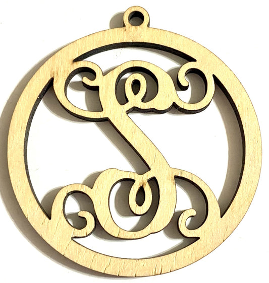 Ready to Paint Shape - 1/8" Birch - Monogram Ornament "S" S130