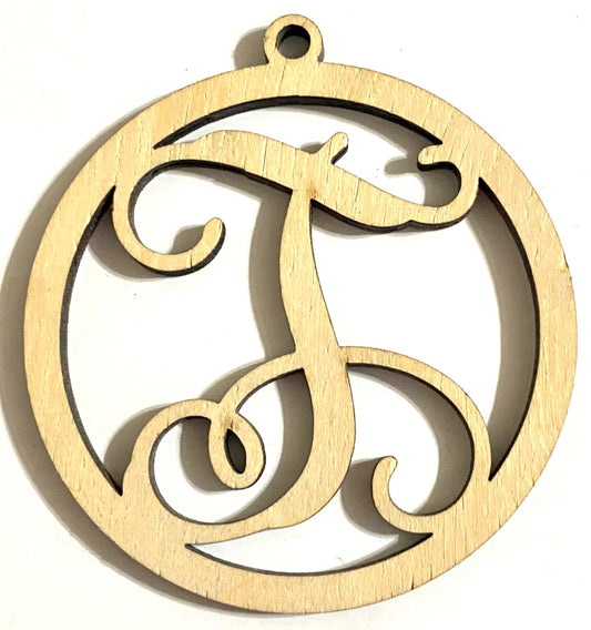 Ready to Paint Shape - 1/8" Birch - Monogram Ornament "T" S130