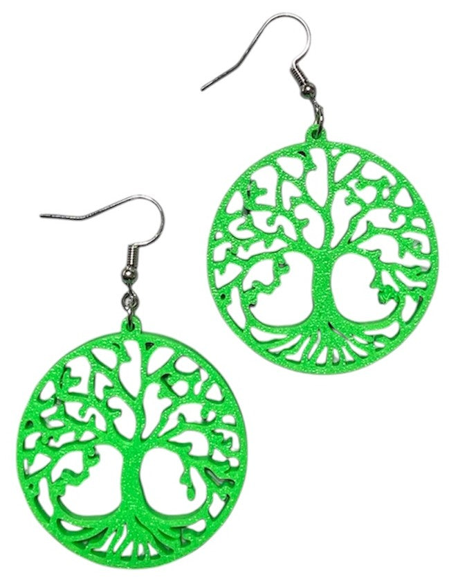 3D Printed Earrings - 1.5" x 2.25" Tree of Life - GREEN
