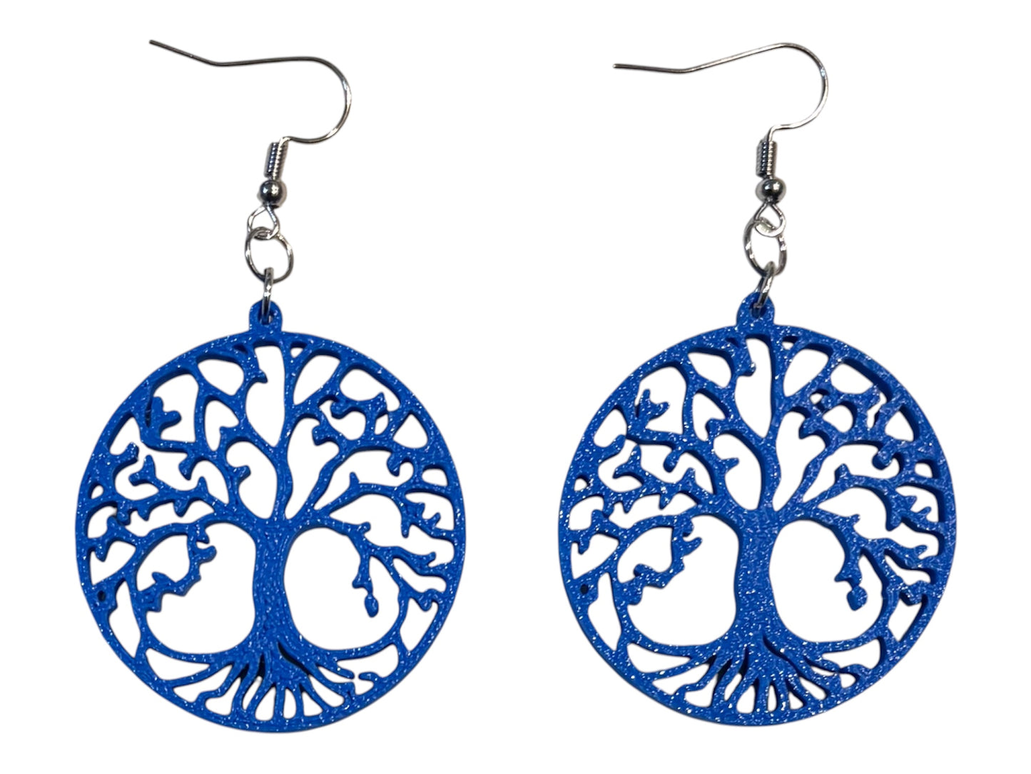 3D Printed Earrings - 1.5" x 2.25" Tree of Life - COBALT BLUE