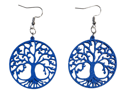 3D Printed Earrings - 1.5" x 2.25" Tree of Life - COBALT BLUE