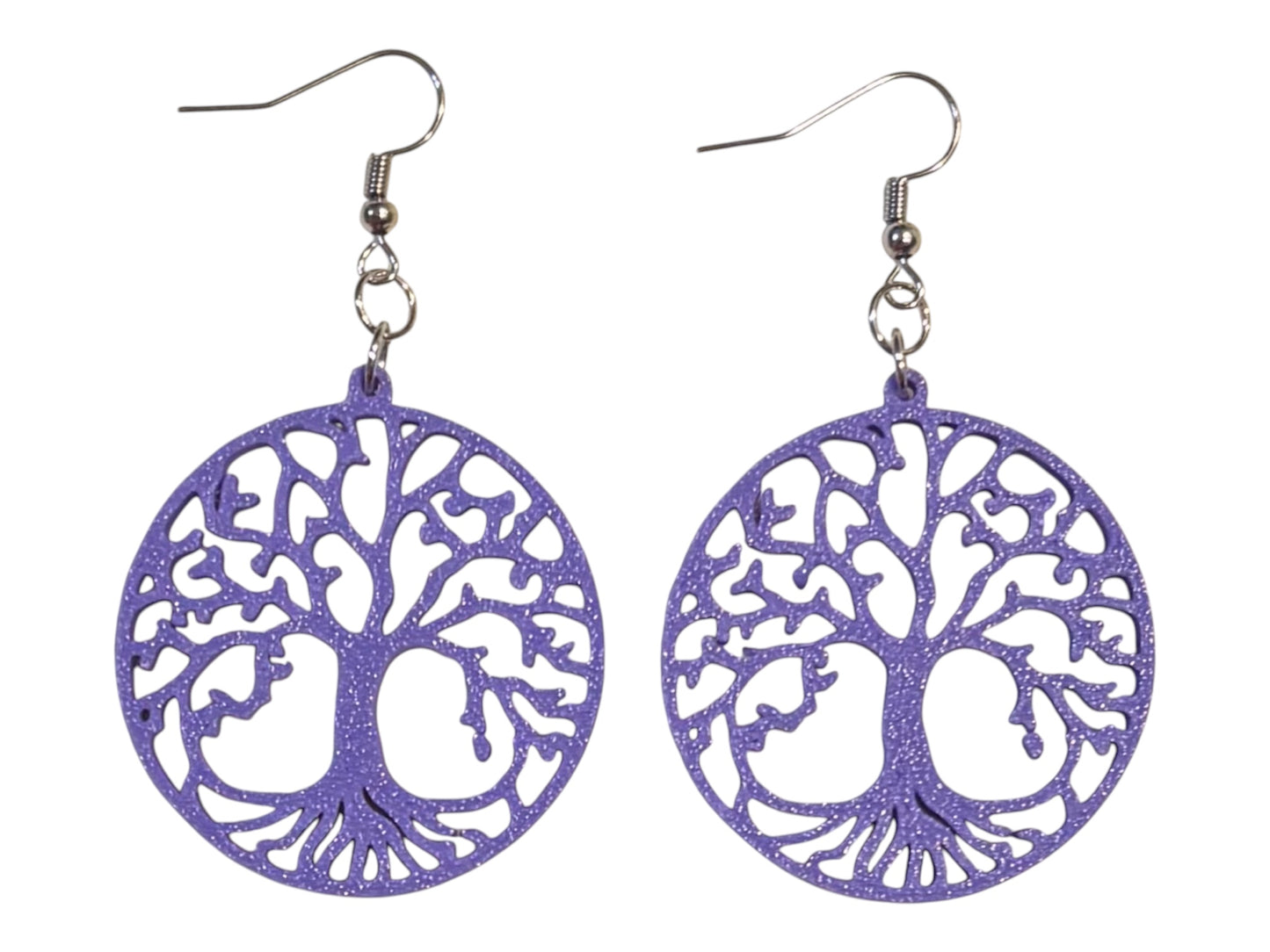 3D Printed Earrings - 1.5" x 2.25" Tree of Life - PURPLE
