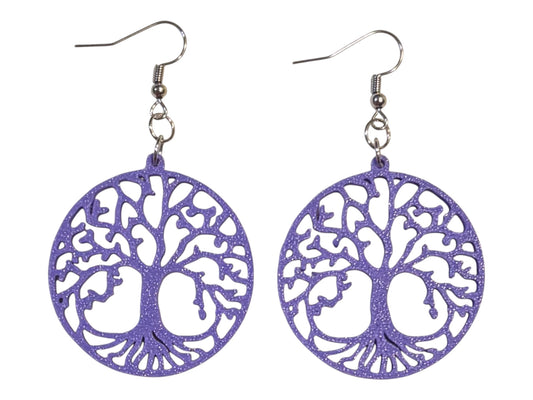 3D Printed Earrings - 1.5" x 2.25" Tree of Life - PURPLE