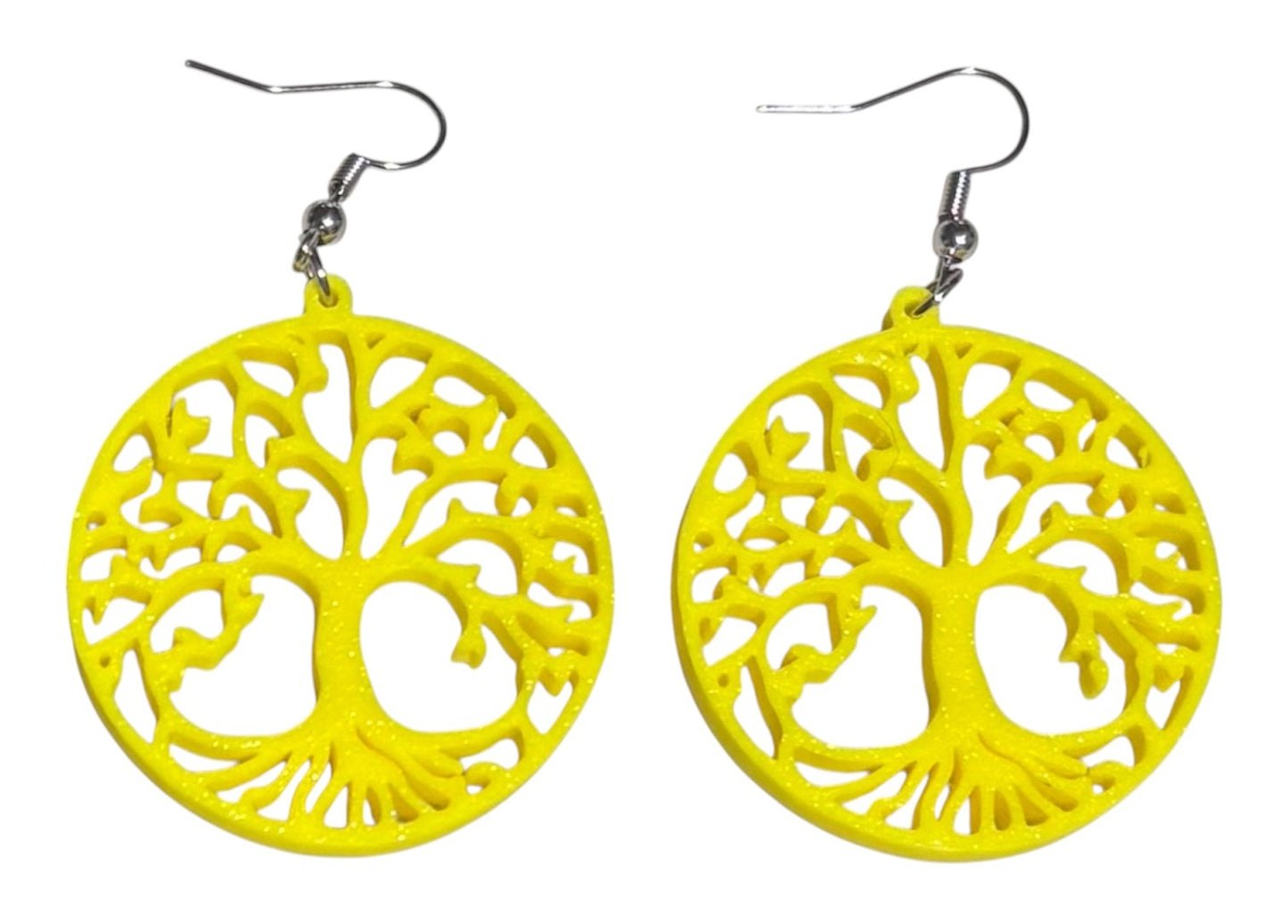3D Printed Earrings - 1.5" x 2.25" Tree of Life - YELLOW
