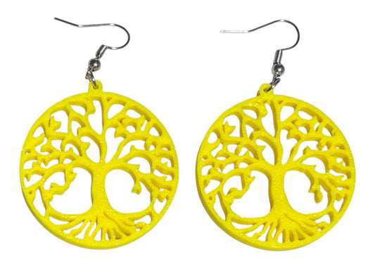 3D Printed Earrings - 1.5" x 2.25" Tree of Life - YELLOW