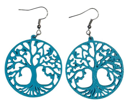 3D Printed Earrings - 1.5" x 2.25" Tree of Life - Turquoise