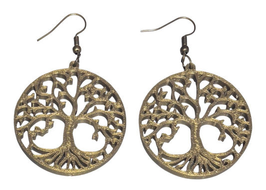 3D Printed Earrings - 1.5" x 2.25" Tree of Life - BRONZE