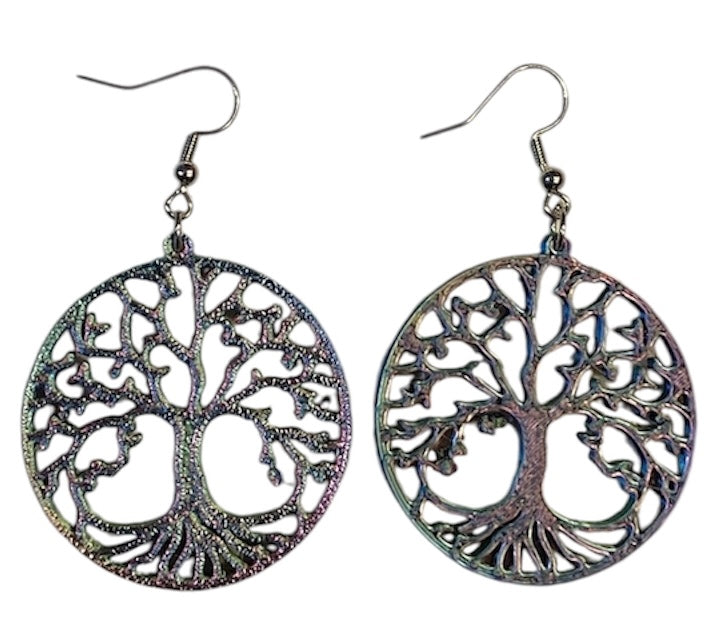3D Printed Earrings - 1.5" x 2.25" Tree of Life - BLUE/GREEN/PURPLE