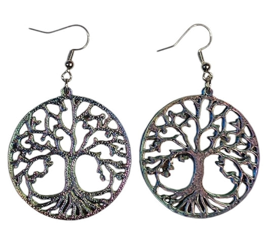 3D Printed Earrings - 1.5" x 2.25" Tree of Life - BLUE/GREEN/PURPLE